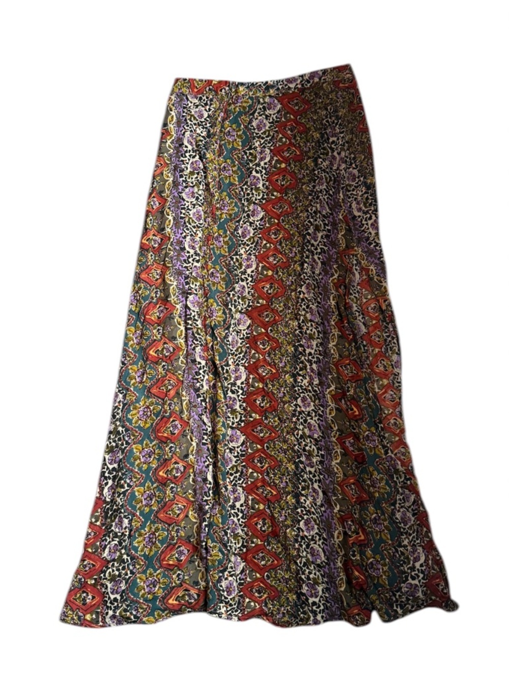 NATURAL LIFE Red, Green and Purple Patterned Boho Maxi Skirt
